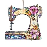 Nähmaschine, florales Fenster-Hängeornament, Nähmaschine, Fenster-Ornament, Nähmaschine, Fenster-Hängeornament, Schneiderei, Nähornament Suncatcher (B, 15x12.8cm)