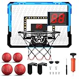 ZWOOS Basketballkorb Indoor Set für Kinder, Mini Basketballkorb Mit 4 Ball, 39x28cm, Pumpe & Befestigungszubehör, Basketball Indoor mit Sound-Effekte und Beleuchtung