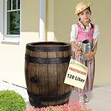 Regentonne EICHENFASS FASS 120l HOLZOPTIK FROSTSICHERES Regenfass mit Deckel und Wasserhahn, Nicht nur für den klassischen Garten, schöner Fast unverwüstlicher