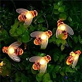 JZK 11m 60 Bienen Warmweiß LED Lichterkette Solarbetriebene Gartenleuchte Wasserdicht für Zaun/Baum, Solar Lichterkette für Party Dekoration, Outdoor Deko Licht Ornament für Rasen Terrasse