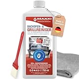 MAXXI CLEAN| Backofen,- und Grillreiniger Kombiset | 1x 750 ml Gel, 1x Pinsel und 1x Microfasertuch | selbstarbeitender Reiniger und Fettlöser | für Herdplatte & Grill | löst Verkrustungen
