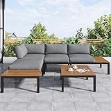 Gartenlounge-Set wetterfest Lounge Set ,Rahmen aus verzinktem Stahl, (2x 2-Sitzer-Sofa, 2x Beistelltisch, 1x Tisch), Akazienholz Tischplatte ,Stoffbezug kann die Rückseite des Stuhls abdecken (Grau)
