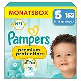 Pampers Premium Protection Größe 5, 152 Windeln, 11kg-16kg, Doppelter Schutz für die Haut und vor Auslaufen