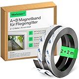 WORKMAX® A+B Magnetband für Fliegengitter & Moskitonetze - Selbstklebende Magnetstreifen mit starker gegenseitiger Anziehung - Magnetklebeband mit Gegenstück & starkem Kleber (2+2 m)