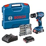 Bosch Professional 18V System Akku Schlagbohrschrauber GSB 18V-45 (Drehzahl 1.900 min⁻¹, inkl. 2x 2.0Ah Akku, Zubehöre, GAL 18V-20, L-Case) – Amazon Exclusive