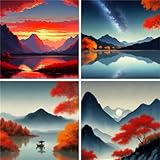 Diamond Painting See,25x25cm/10x10inch 4 Pack DIY 5D Diamand Painting Erwachsene,Diamond Painting Set Landschaft Diamant Painting Bilder Kinder Diamant Malerei,für Zimmer Deko,Mädchen Geschenke Ws6235