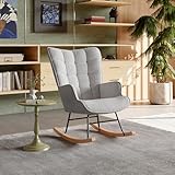 MOTUZP Schaukelstuhl Sessel Relaxsessel, Stillsessel, Stoff aus Plüsch, Wohnzimmersessel Schwingsessel Akzentstuhl für Wohnzimmer, Schlafzimmer (Hellgrau + Teddysamt)