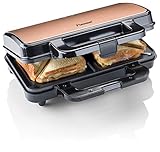 Bestron XL Sandwichmaker, Antihaftbeschichteter Sandwich-Toaster für 2 Sandwiches, inkl. automatischer Temperaturregelung & Bereitschaftsanzeige, 900 Watt, Farbe: Schwarz/Kupfer