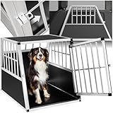 tectake® Hundebox Auto oder Hundebox für Zuhause. Aluminium Hundetransportbox mit schräger Rückwand, leicht und stabil, Auto Kofferraum Transportbox für Hunde 66x90x69,5cm