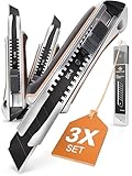 CRAFTUS® Profi Cuttermesser Set [3 Stück] aus Aluminium für Maximale Lebensdauer, Robuste Teppichmesser inkl. 10 SK5 Carbonstahl Abbrechklingen 18mm, für Heimwerker & Gewerbe