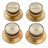 Musiclily Pro Metrische Gitarre Knöpfe Potiknöpfe Top Hat Bell Knobs 2 Volume 2 Tone Set für Epiphone LP SG Style E-Gitarre, Gold mit Gold Metalleinlage