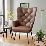 Hawthyhome eleganter Sessel polsterstuhl Ohnzimmer Sessel Schminktisch Stuhl mit Metall Beinen fürs Wohnzimmer/SchlafzimmerBis 150 KG belastbar Braun