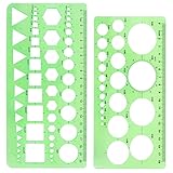 RIVIEVAL 2 Stück Kreisschablone Geometrische Schablonen Kreisschablonen Kunststoff Geometrische Schablonen Zeichenschablonen Messschablonen Lineale zum Zeichnen Messen Entwerfen(Grün)