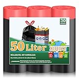 XIQIYY Groß Müllbeutel 50L mit Zugband Schwarz Müllsäcke mit Tragegriff 30 Stück,für 35L–45L Küche Mülltüten