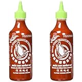 FLYING GOOSE Sriracha scharfe Chilisauce mit ZitroneNgras - scharf, hellgrüne Kappe, Würzsauce aus Thailand, 2er Pack (1 x 455 ml)
