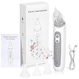 Nasensauger Baby Elektrisch, Nasenreiniger Wiederaufladbar mit 3 Saugstufe & 3 Silikon Tipps, Wiederaufladbar Mit Licht Und Musikfunktion, Anti Reflux Nasensekretsauger für Neugeborene, Kleinkinder