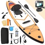 Devoko Stand Up Paddling Board, Aufblasbares SUP Board 330 * 76 * 15cm, 2-in-1 Stand Up Paddle mit Kajaksitz & Zubehör, Bis 160kg, Ideal zum Surfen, Angeln, Yoga, Orange