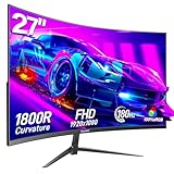 Gawfolk 27 Zoll Curved Gaming Monitor 165Hz/ 180Hz, PC Bildschirm Full HD 1080P, Rahmenloses 1800R Computerbildschirm mit FreeSync und Eye Care Technologie, unterstützt VESA