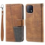 ETGOKJM Telefonzubehör Brieftasche für Oppo A73 4G Case, Schutzabdeckung aus Leder [RFID-Blockierung] mit Handschlaufe in W-Form des Wallet Schutzhülle für Shock(Kahverengi)