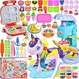 Knetformen, 59-teiliges Knetset für Kinder, 12 Dosen Knetmasse, Zubehör zum Kneten, Friseursalon, Einhorn