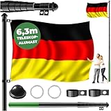 KESSER® Teleskop Fahnenmast Aluminium 6,30m Bodenhülse 60cm inkl Deutschlandfahne Höhenverstellbar Flaggenmast Mast Deutschland Flagge Alu (Schwarz)