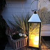 Mojawo XXL Luxus Gartenlaterne aus rostfreier Edelstahl Windlicht Laterne Glas H54 cm, Farben:Silber