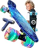 Deleven Skateboard mit Tragetasche, LED Rollen, Skate Tool und ABEC 7 Lager - Kinder Erwachsene Anfänger - 56 cm