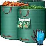 KESSER® Gartensack 3x 272L Set Laubsack Gartenabfallsack inkl. Handschuhe - Selbststehend 4 Griffe Stabil Robust & Faltbar - Rasenschnitt für Gartenabfälle Grünschnitt Grün