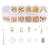 Schmuckherstellung Set, 800 Stücke Schmuck Basteln zubehör Starter Kit mit Sprung Ringe und Karabinerverschluss Ohrringhaken usw, für DIY Bastelbedarf und Reparatur Halskette, Armband, Ohrringe (Gold)