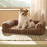 BEDSURE orthopädisches Hundebett für mittelgroße Hunde - 76x51x16.5cm wasserdichtes Hundesofa mit Memory-Schaum & Eierkarton-Schaum, waschbarer und Abnehmbarer Cordbezug Hundecouch, sandbeige