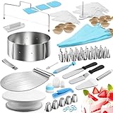 4smile Torten-Zubehör-Set 144 Teile - Tortenring verstellbar hoch 8,5 cm + Tortenschneider + Tortenheber + Streichwerkzeug + Tortenplatte drehbar + XXL Torten-Deko Set