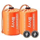 Esky Biwaksack, 2 Stück Notfall Schlafsack Biwaksäcke Wasserdicht Thermo Leicht Wasserdicht Überlebenssack Mit Pfeife und Kompass Ausrüstung Survival Ideal zum Zelten Wandern und Abenteuer Orange