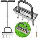 Lifeswell Rasenlüfter, Aerifizierer für Rasen Manuell, Rasenspecht mit Ablageschale und Gartengeräten, Gummigriff Rasenbelüfter Vertikutierer Rasen Belüften für Verdichtete Böden Rasenpflege