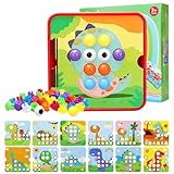 Booaee Mosaik Steckspiel ab 3 Jahre,Montessori Spielzeug Steckspiele Lernspiele Kinderspiele zum Lernen Farben Steckspielzeug Pädagogische mit 12Steckplätte und 42 Steckperlen Jungen Mädchen Kinder