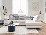 Bestmobilier Pablo – Ecksofa mit Schlaffunktion – mit Bettkasten – verstellbare Kopfstützen – aus Velours – 5-Sitzer – rechts Beige