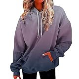 Hemdverlängerung Damen Damen-Modepullover mit langen Ärmeln und Farbverlaufslinien-Print und Kapuze Wollpullover (Grey, M)