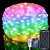 10M Lichterkette mit Farbwechsel,[99+ Modi] 100LEDs Wasserdicht RGB Smart IC Lichtschlauch USB Plug in, mit Timer, Sync Musik, Fernbedienung/App Steuerung, für Weihnachten, Hochzeit, Haus, Party Deko