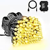 Dalugo Lichterkette Batterie, 5M 50 LED USB Lichterkette mit Timer, 8 Modi, IP65 Wasserdicht Warmweiß Weihnachtsbeleuchtung Außen für Christbaumschmuck, Garten Deko, Schwarzem Kabel