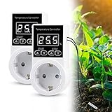 2 Stück Thermostat Steckdose, Temperaturregler, Digitaler Temperaturregler mit Fühler, Wasserdicht Temperaturschalter, Smart Thermostat Heizung für Gewächshaus Glasbehälter Gewächshaus Samenkeimung