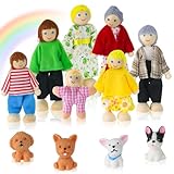 Delsen 11 Stück Puppenhaus Puppen,Puppen Familie Figuren mit Hund,Biegepuppen für Kinder Spiel Haus Geschenk Holz