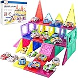 MalPlay Magnetspiele 3D kreativ Bauklötze Educational 20 Autos Rutsche 68Teile Set für Geschenk ab 3 4 5 Jahre Magnetspielzeug