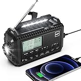 Kurbelradio DAB/UKW, Tragbare Solar Radio mit LED Taschenlampe & Leselicht, DAB+/FM Dynamo Radio IPX4, 5000mAh Wiederaufladbare Notfall Radio und SOS-Alarm Geeignet für Wandern, Camping, Outdoor