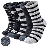 Niorasen 5 Paar Kuschelsocken für Herren, Rutschfeste Thermosocken, Warme Flauschige Haussocken, Dicke Bettsocken Schlafsocken Winter Weihnachtssocken Geschenke