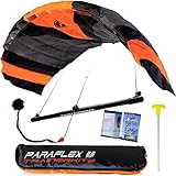 Wolkenstürmer® Paraflex Trainer 2.3 (schwarz/orange) - flugfertiger Trainer Kite Drachen + Trainerbar - 1.7qm Windtrainer zum Mountainboard Fahren
