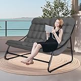 OVLRIJP Loungesessel Outdoor, Outdoorsessel, Doppelliege Outdoor, Gartensessel mit 8cm Auflage Abnehmbar, Gartenliege 2 Personen, Relaxsessel Garten, Relaxliege für Garten,Terrasse (Grau)