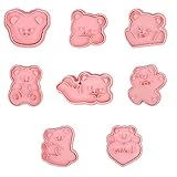 Bärenform Ausstechform, 8 Stück 3D Plätzchenausstecher, Ausstechformen Set, Keksausstecher, 3D Keksstempel für Kekse, Schokolade, Fondant, Kuchendekoration
