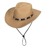 Shapeable Fedora Panama Hat Womens Straw Cowboy Hat Floppy Beach Sun Hat Wide Birm, Khaki-1, Medium