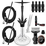 Shisha Set Komplett XXL Paket - Shisha 4 Anschlüsse mit grandiosem Durchzug & angenehmen Rauchverhalten - Edle Wasserpfeife 82cm aus eloxiertem Alu + Klick System inkl Premium Shisha Zubehör