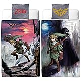 The Legend of Zelda Wende-Bettwäsche Dusk Linon Renforcé 135 x 200 cm + 80 x 80 cm 100% Baumwolle Twilight Princess Hyrule Link Breath of the Wild Kinderbettwäsche deutsche Größe Reißverschluss