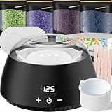 CITHOT Waxing Set, LCD-Display, Silikonschale, Wachswärmer Wachs Haarentfernung mit 400g Waxing Perlen, 20 Holzspateln, 10 Papierringe zu Hause(Schwarz)